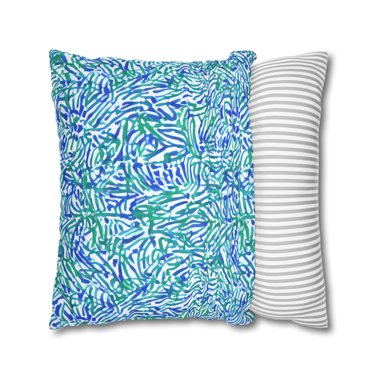 Tropical Fusion: Abstract Palm Leaves in Lime Green and Blue Hues  Spun Polyester Square Pillowcase 4 Sizes