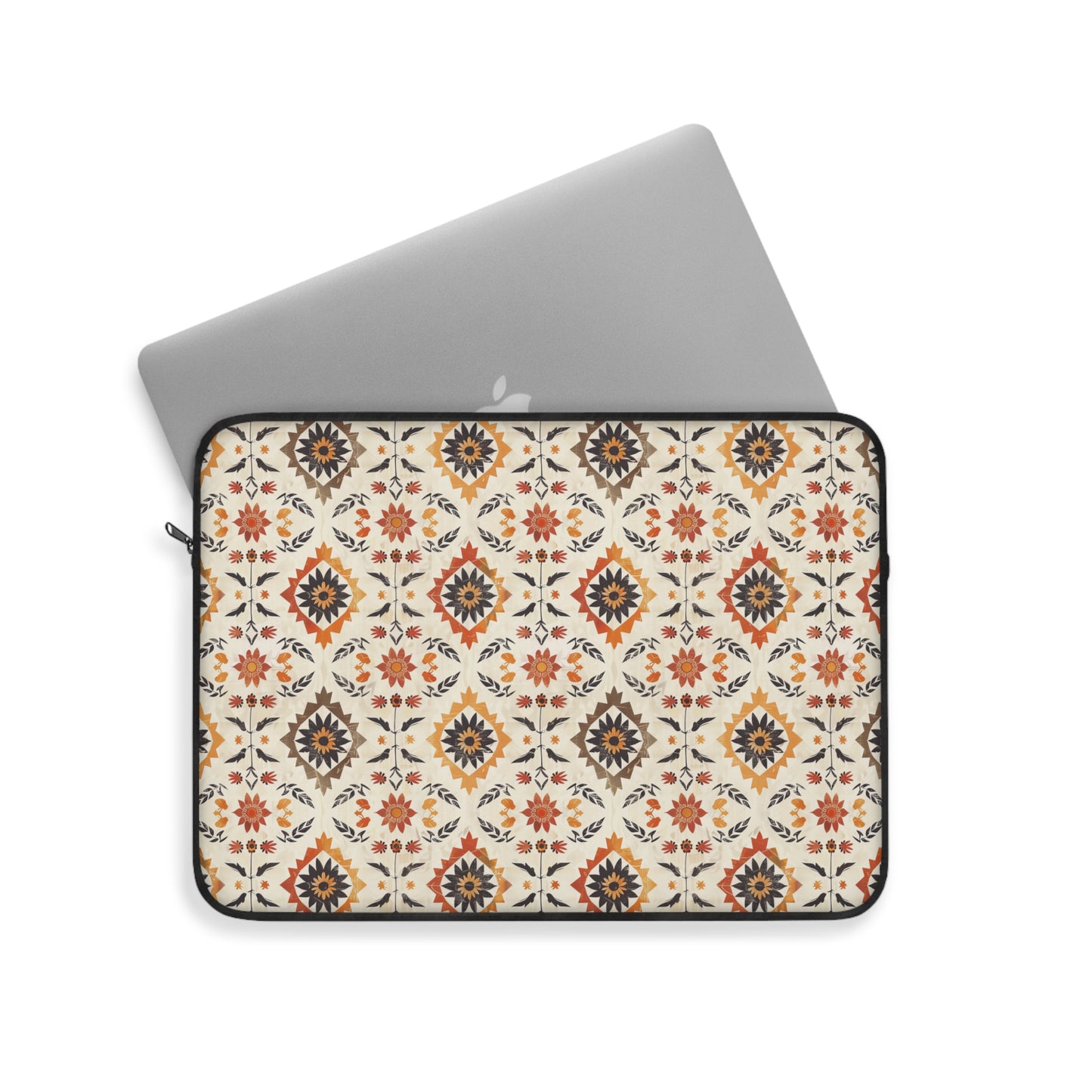 Rustic Charm of Folk Art in Burnt Orange, Deep Brown, and Creamy Beige Laptop or Ipad Protective Sleeve 3 Sizes Available