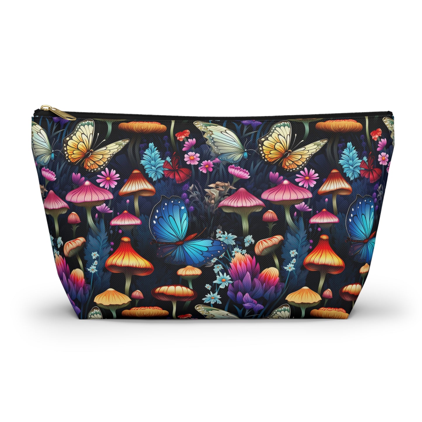 Neon Nocturne: Illuminated Butterfly and Mushroom Silhouettes Against the Night Sky  - Makeup & Accessory Bag 2 Sizes