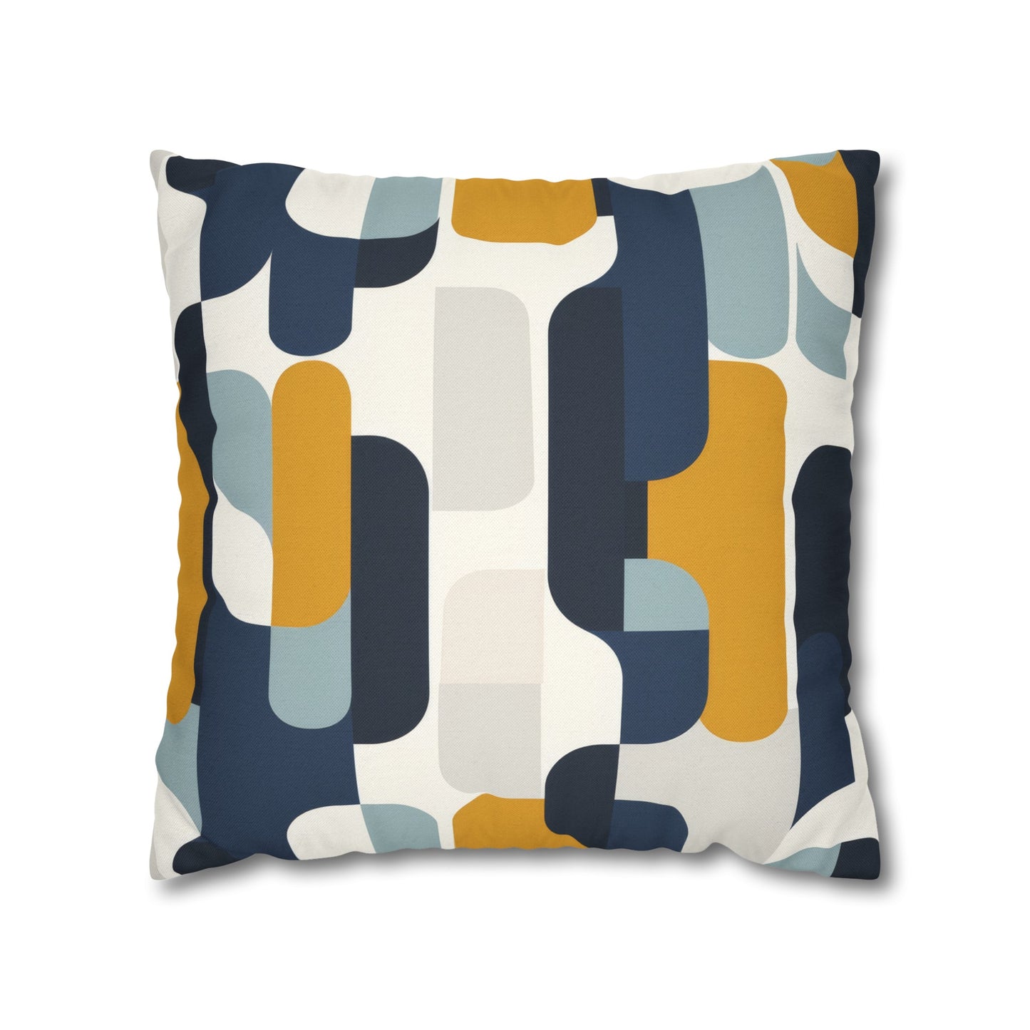 Modern Retro with Bold Geometric Pattern in Mustard and Navy Spun Polyester Square Pillowcase 4 Sizes