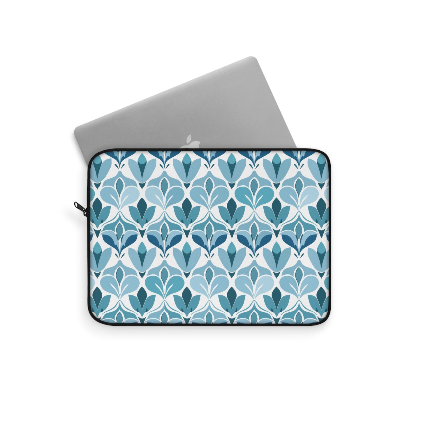 Elegant Floral Pattern in Shades of Aqua and Teal, Forming Graceful Botanical Motifs Laptop or Ipad Protective Sleeve 3 Sizes Available