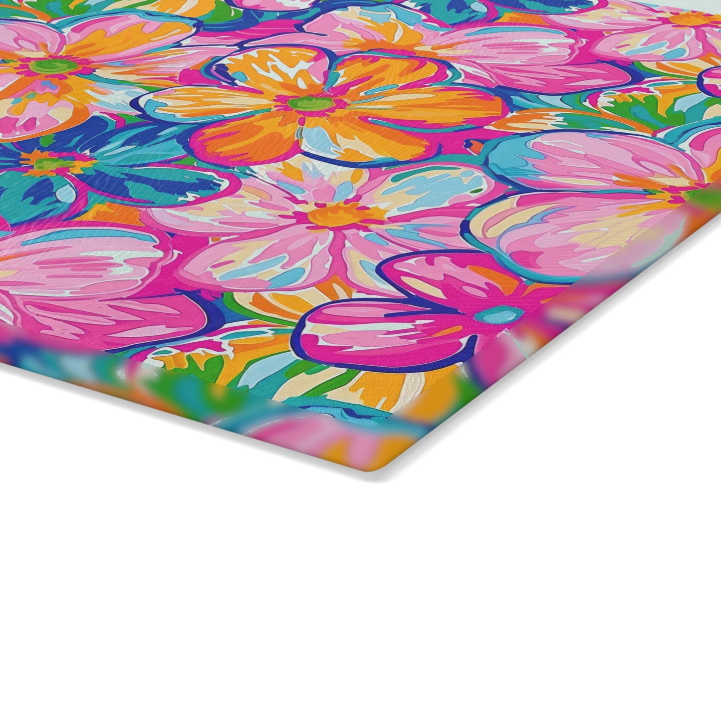 Chromatic Blossoms: Large Watercolor Flowers in Mixed Pinks, Blues, and Oranges Cutting Board 2 Sizes