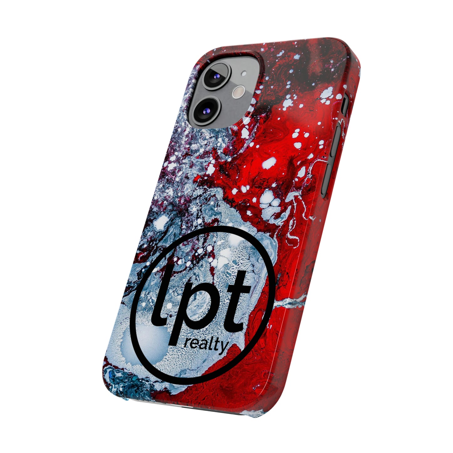 LPT Realty Logo -  Red, Black and White Alcohol Ink Design Iphone 15-12 Slim Phone Case