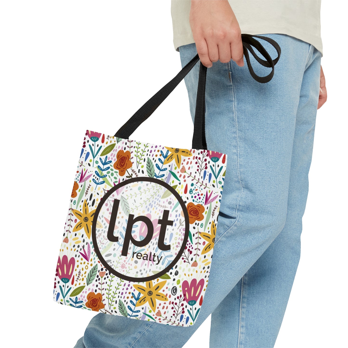 LPT Realty Logo with Spring Garden Floral Design - Canvas Tote 3 Sizes