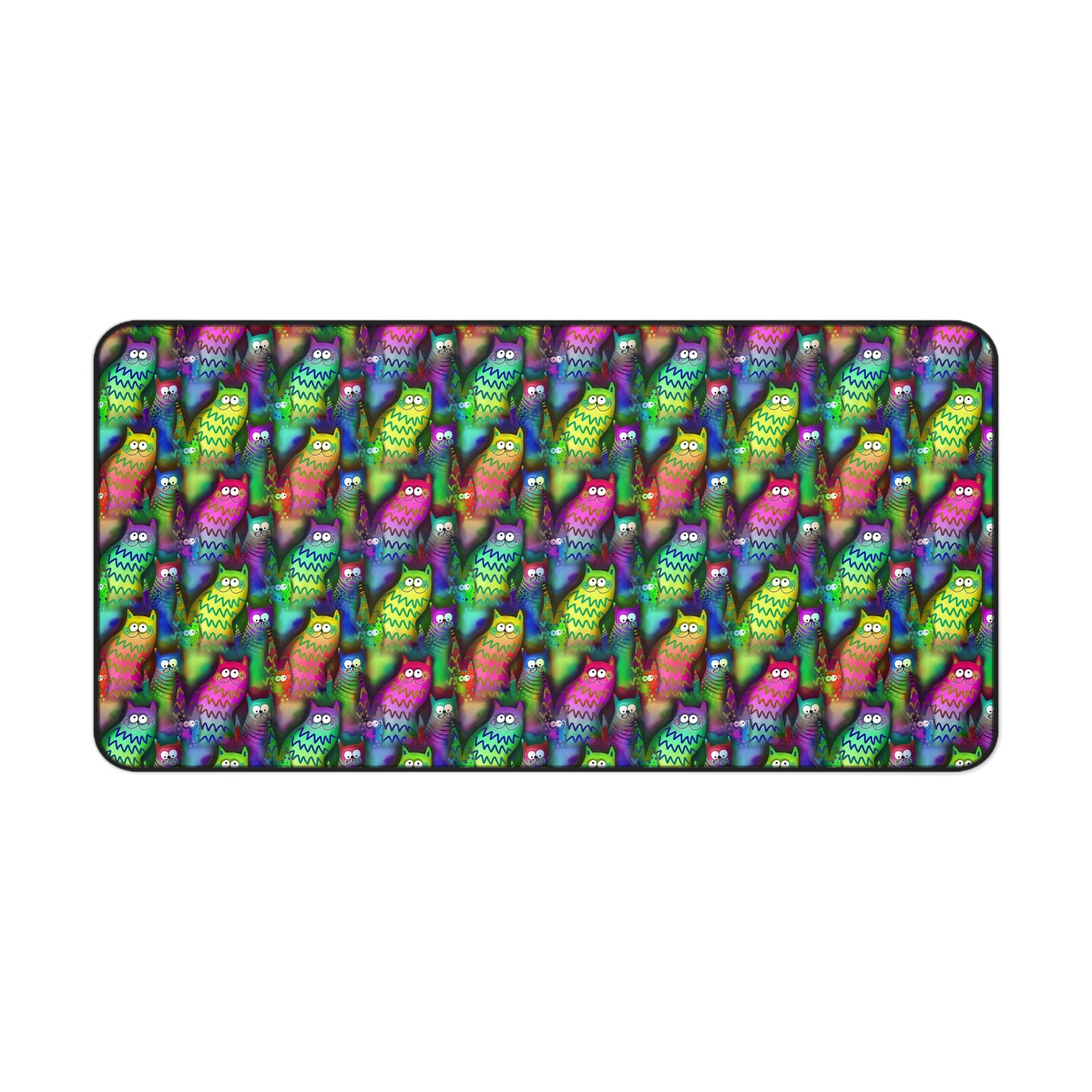 Neon Rainbow Cartoon Cats - Desk Mat Extended Gaming Mouse Pad 3 Sizes