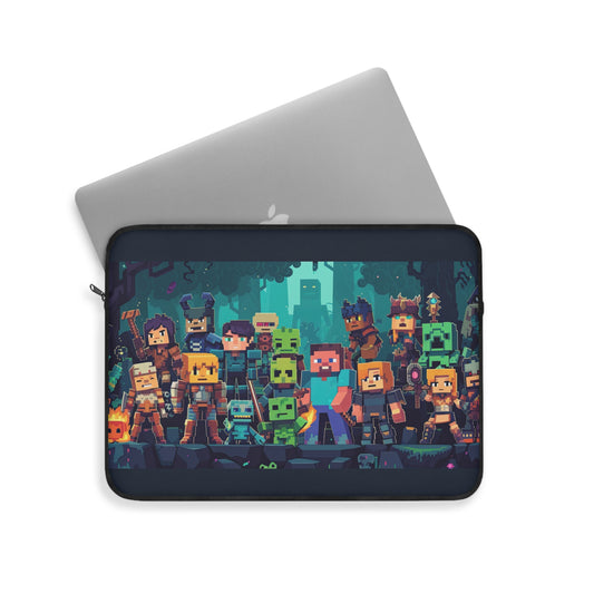 Minecraft Themed Characters at a Campfire Party Laptop or Ipad Protective Sleeve 3 Sizes