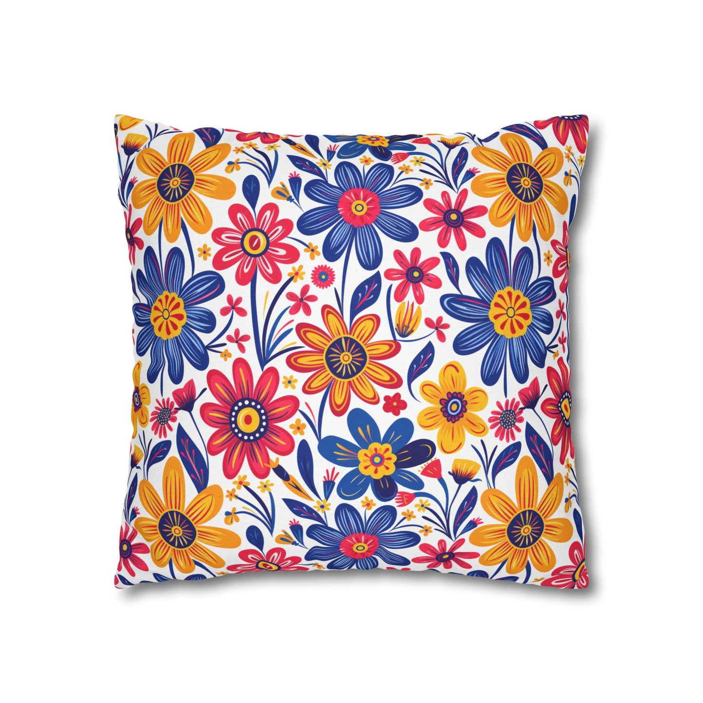 Vivid Blossom Bouquet: Large Hand-Drawn Spring Flowers Bursting with Vibrant Colors Spun Polyester Square Pillowcase 4 Sizes