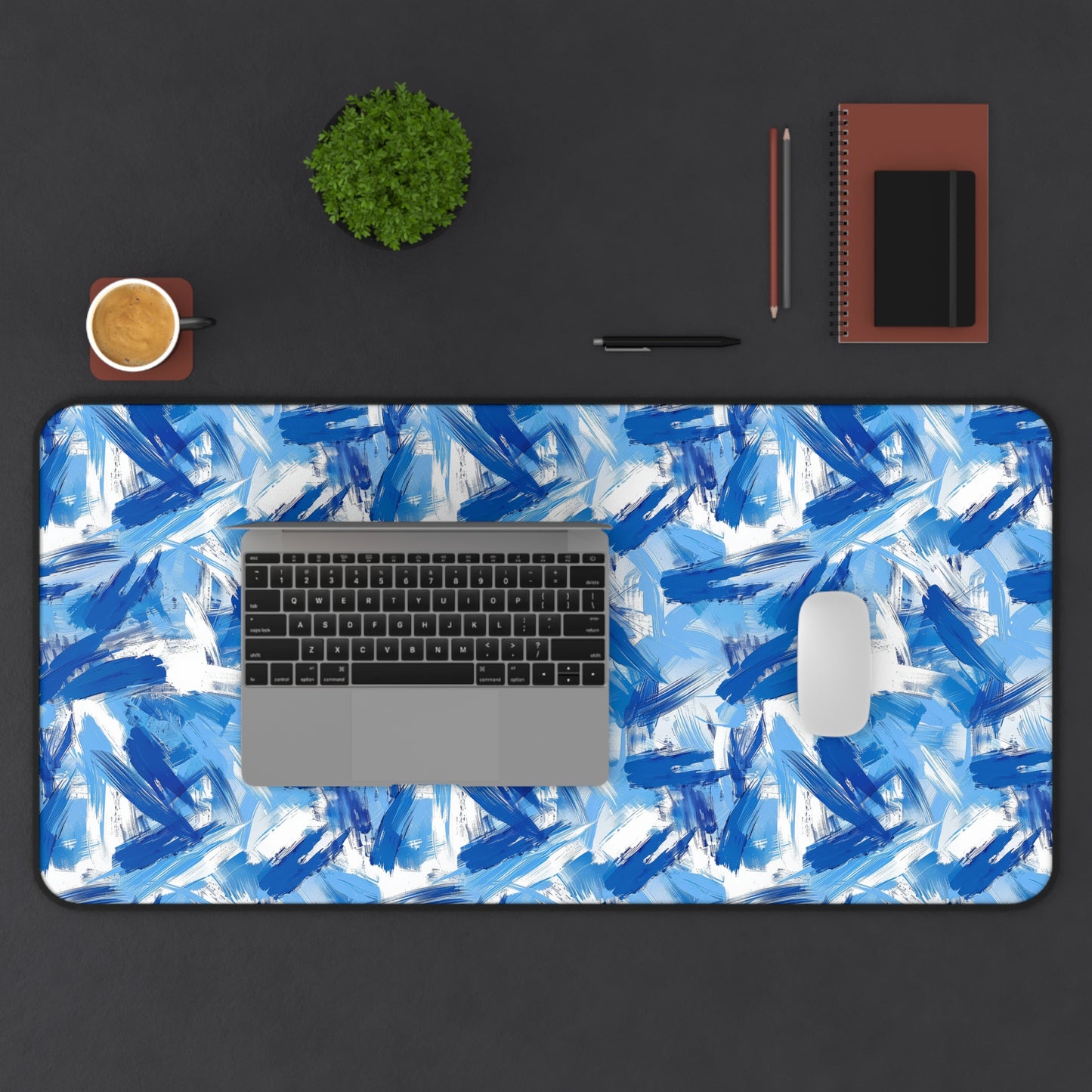 Bold Blue and White Abstract Brushstroke Pattern Gaming Mouse Pad  Desk Mat  - 3 Sizes