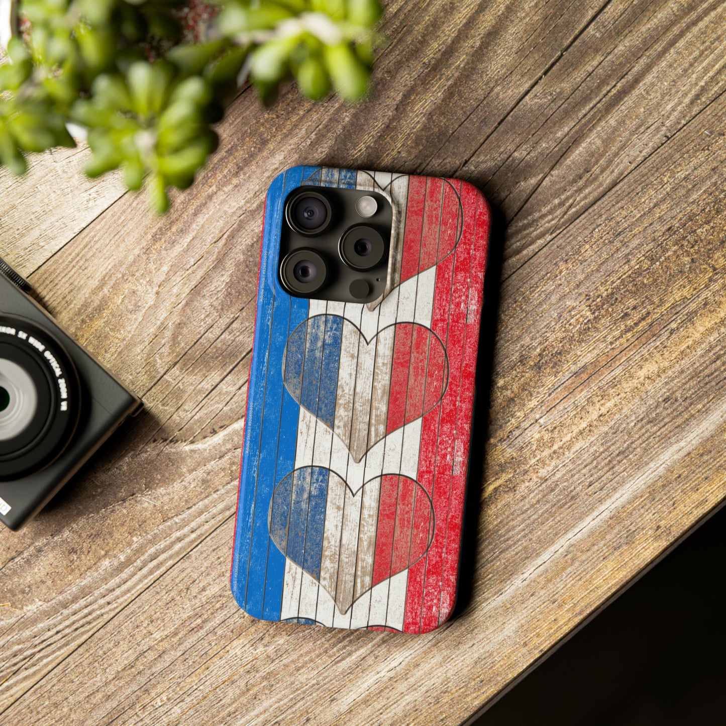 Painted Heart in Red White Blue Wood Wall Iphone 15-12 Slim Phone Case