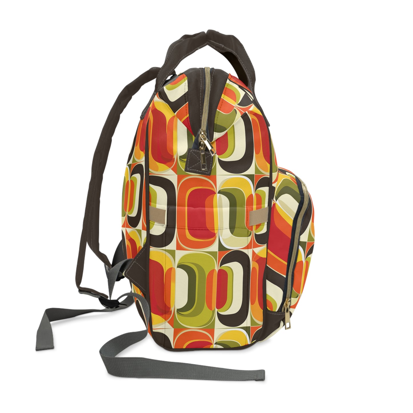 Vintage Vibes Retro 70s Geometric Pattern in Orange, Greens and Brown Tones Multifunctional Diaper Backpack