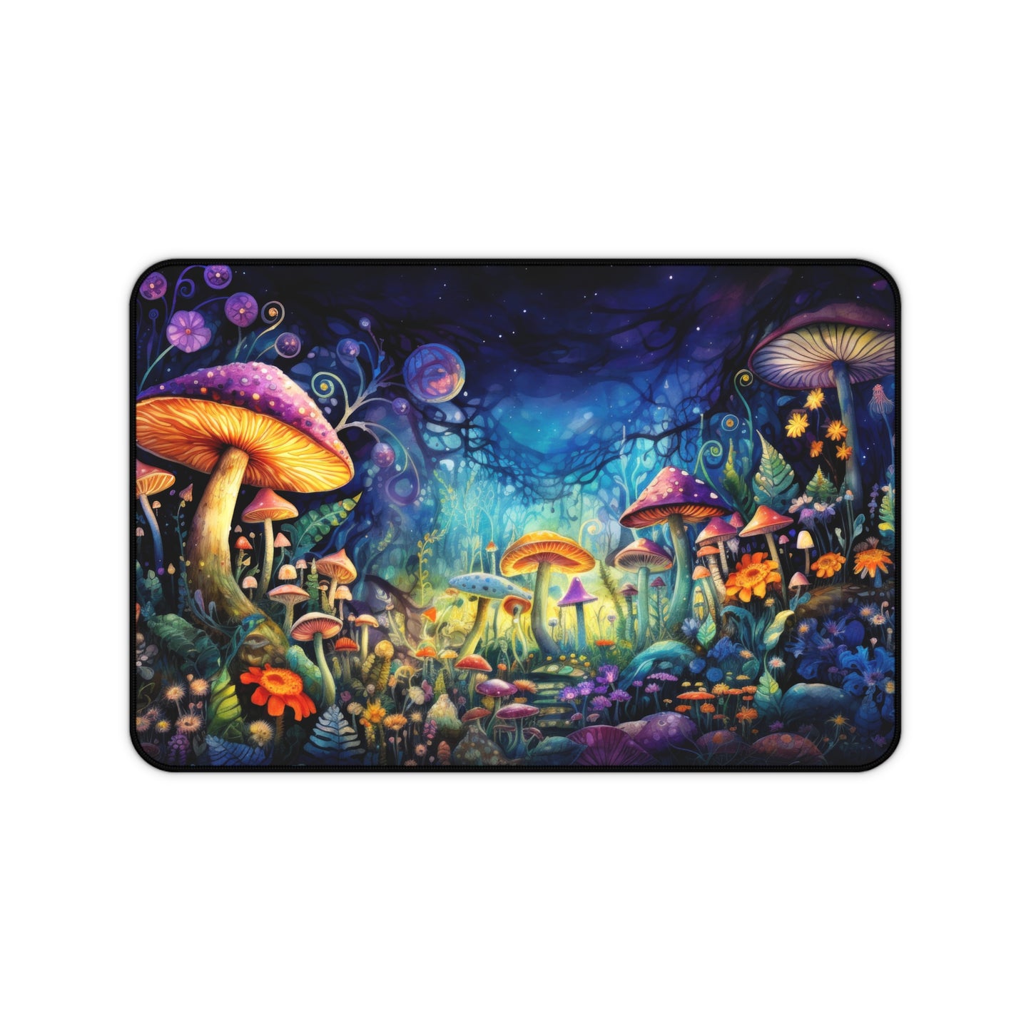 Fantasy Neon Nighttime Mushroom and Flower Garden - Desk Mat Extended Gaming Mouse Pad 3 Sizes