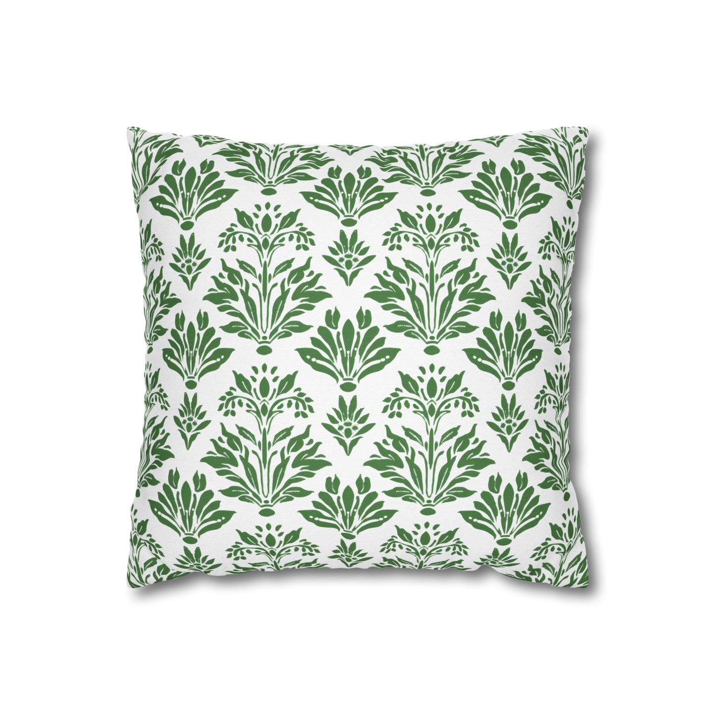 Green Floral Indian Block Print Pattern Spun Polyester Square Pillowcase 4 Sizes