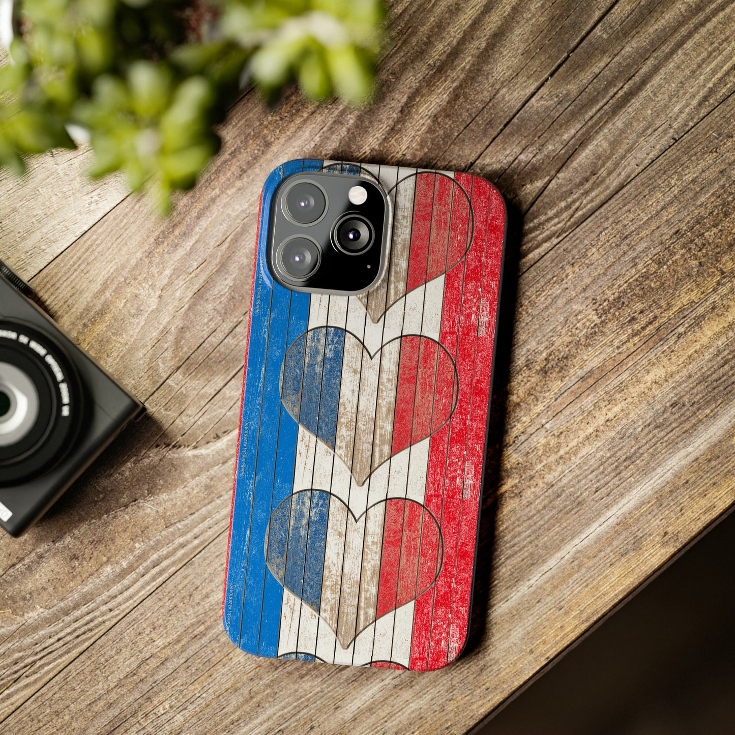 Painted Heart in Red White Blue Wood Wall Iphone 15-12 Slim Phone Case