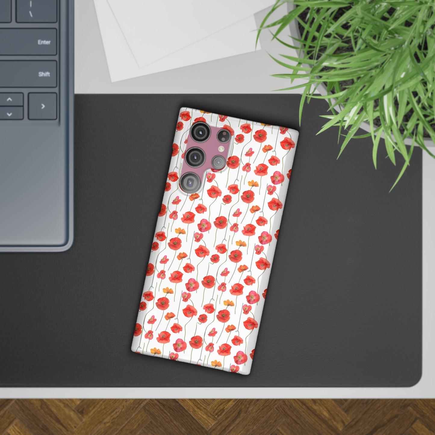 Vivid Elegance: Bright Red Poppies on a White Background Samsung Slim Cases