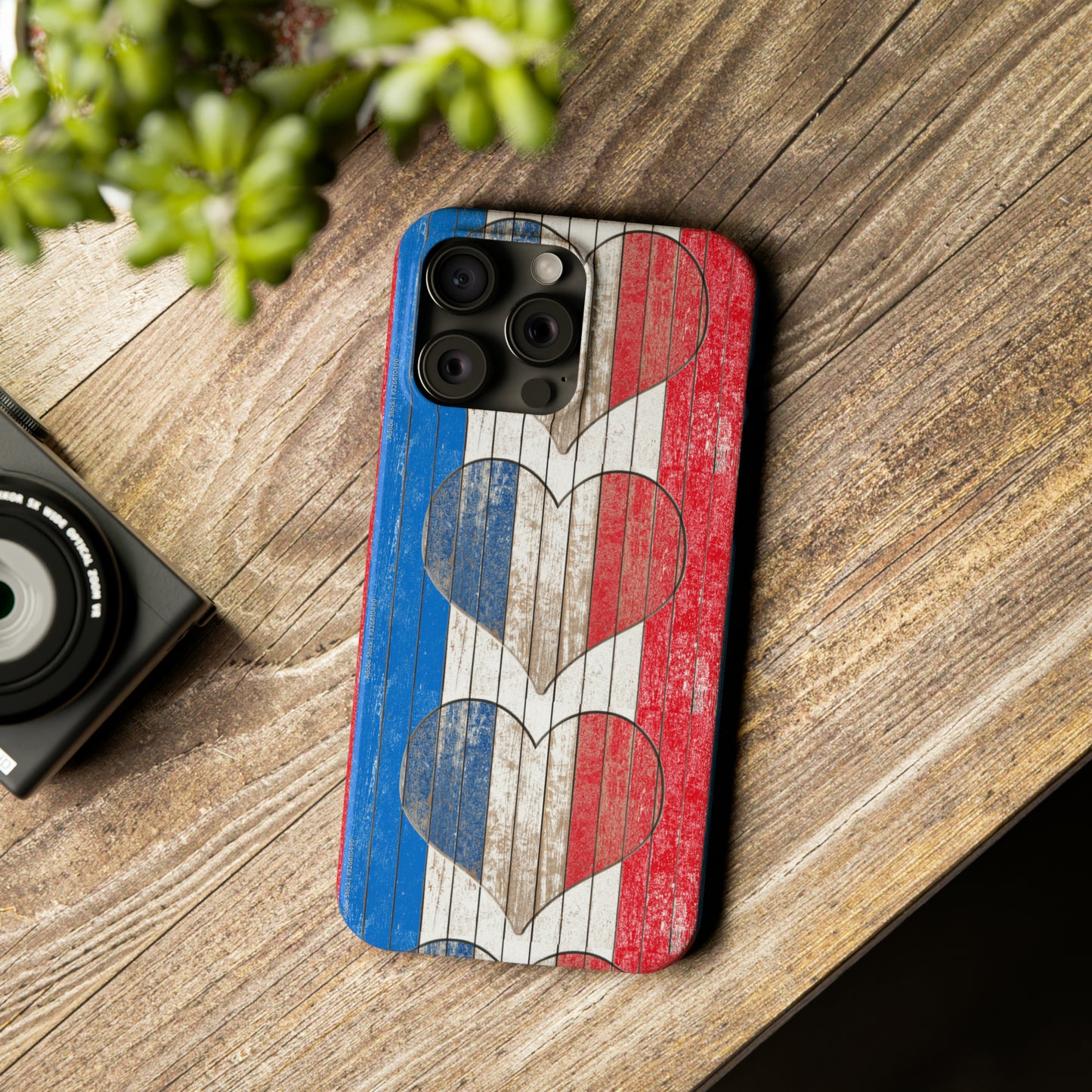 Painted Heart in Red White Blue Wood Wall Iphone 15-12 Slim Phone Case