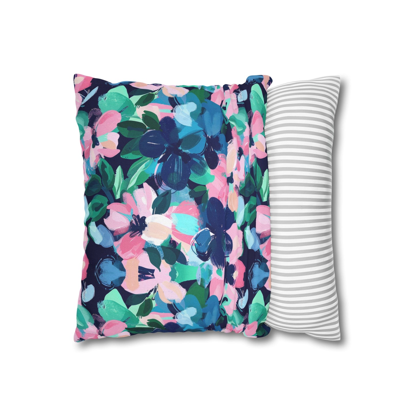 Tranquil Blooms: Muted Blue, Pink, and Green Watercolor Flowers Spun Polyester Square Pillowcase 4 Sizes