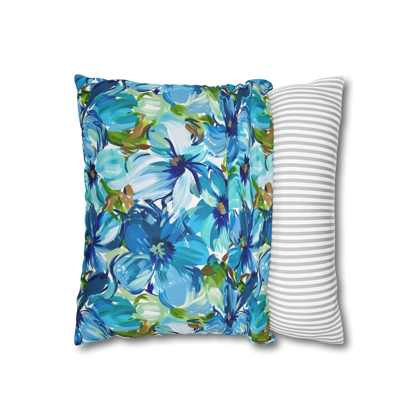 Large Blue Watercolor Flowers with Gentle Accents of Brown and Green Spun Polyester Square Pillowcase 4 Sizes