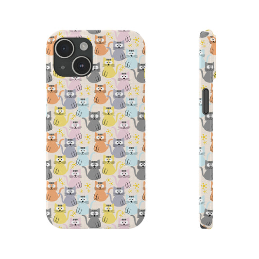 Adorable Cartoon Kitties: Pastel-Colored and Overflowing with Cuteness Iphone 15-12 Slim Phone Case