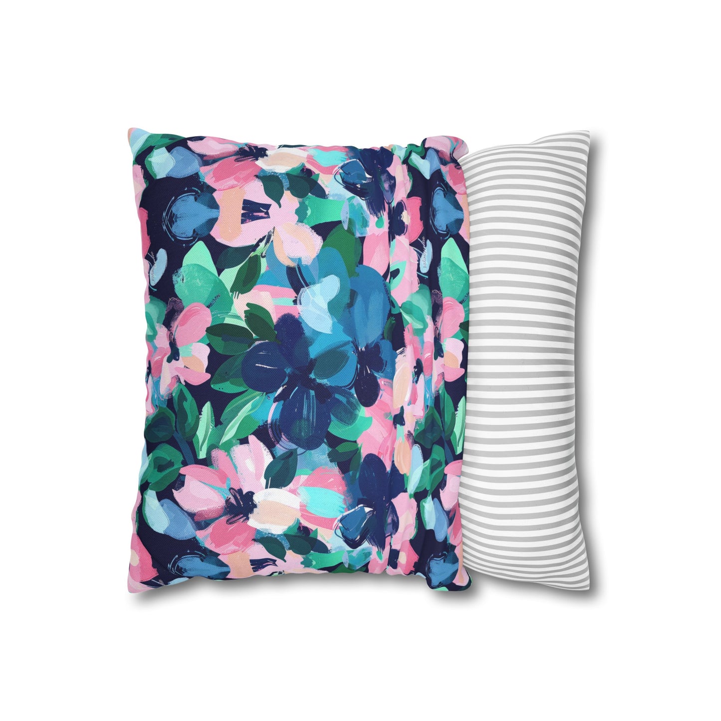 Tranquil Blooms: Muted Blue, Pink, and Green Watercolor Flowers Spun Polyester Square Pillowcase 4 Sizes