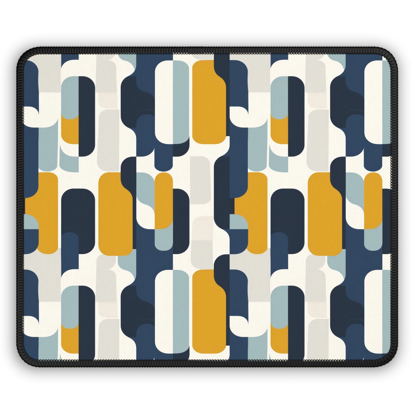 Modern Retro with Bold Geometric Pattern in Mustard and Navy Gaming Mouse Pad with Finished Edges