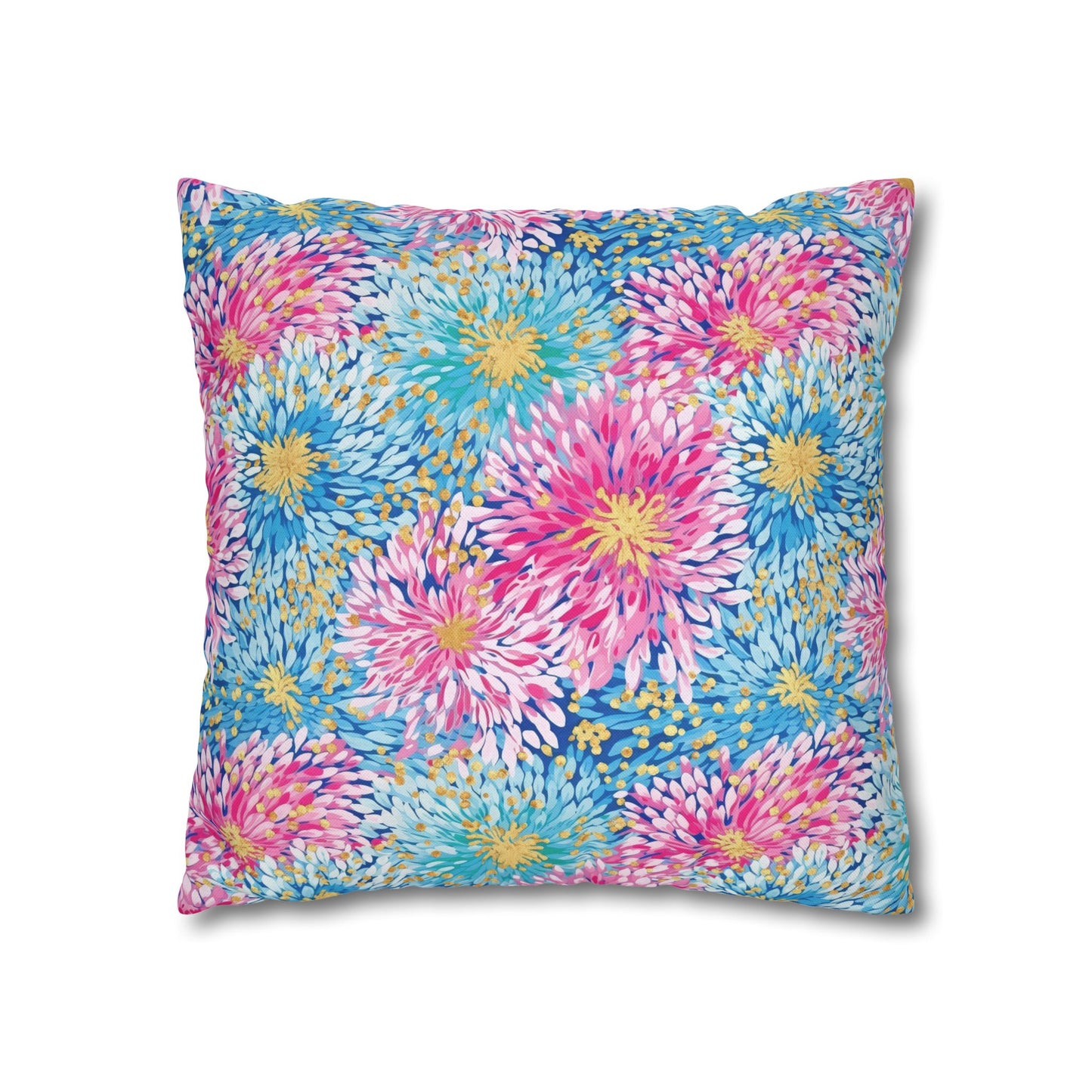 Pastel Harmony: Watercolor Chrysanthemums in Pink, Blue, and Yellow Spun Polyester Square Pillowcase 4 Sizes