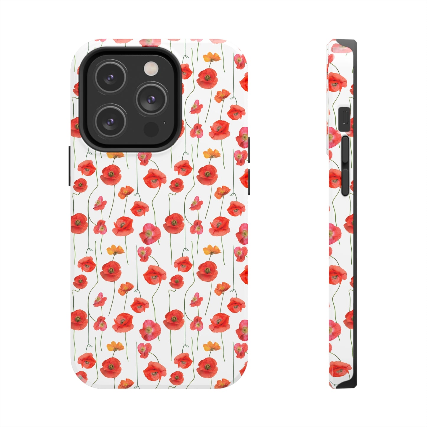 Vivid Elegance: Bright Red Poppies on a White Background Iphone Tough Phone Case