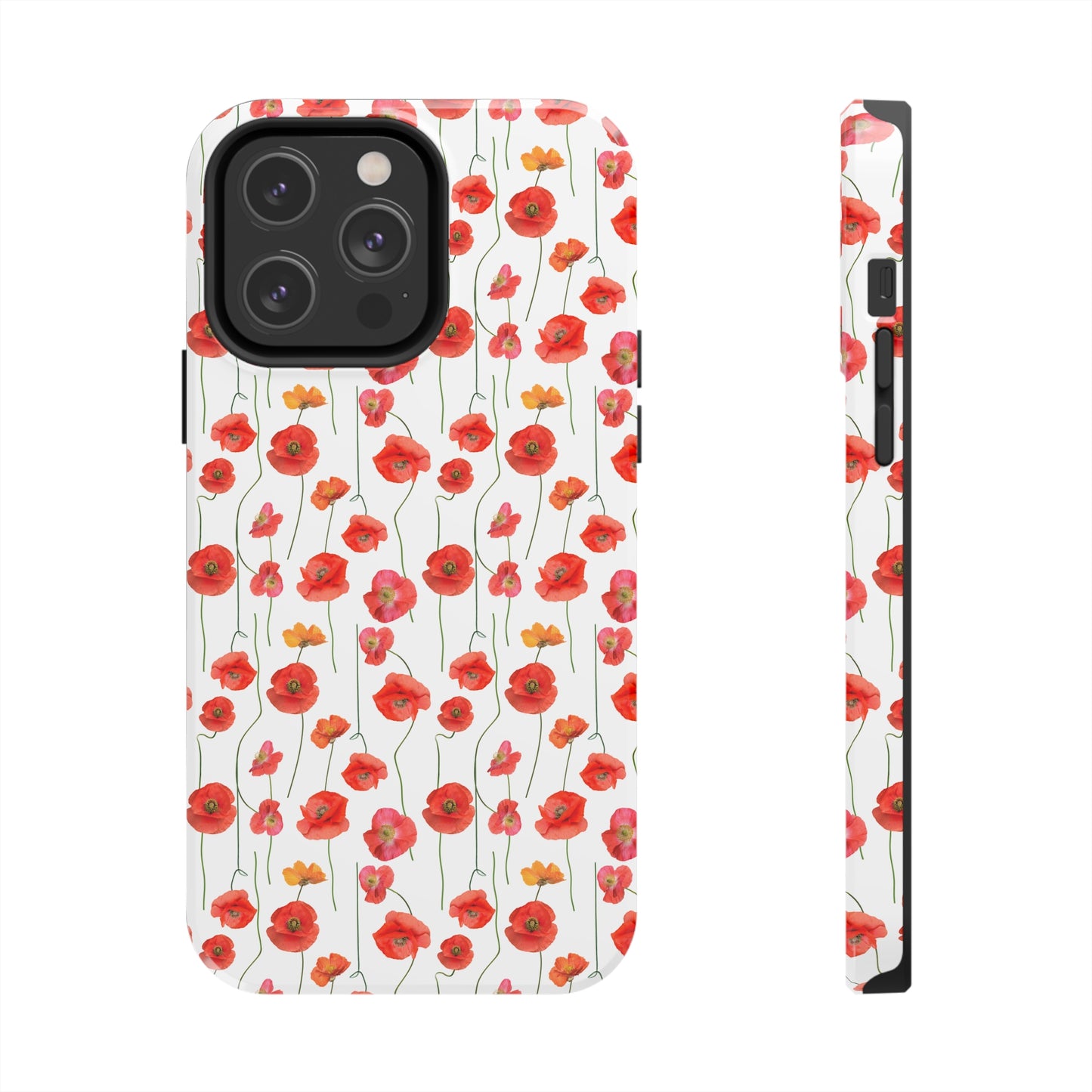 Vivid Elegance: Bright Red Poppies on a White Background Iphone Tough Phone Case