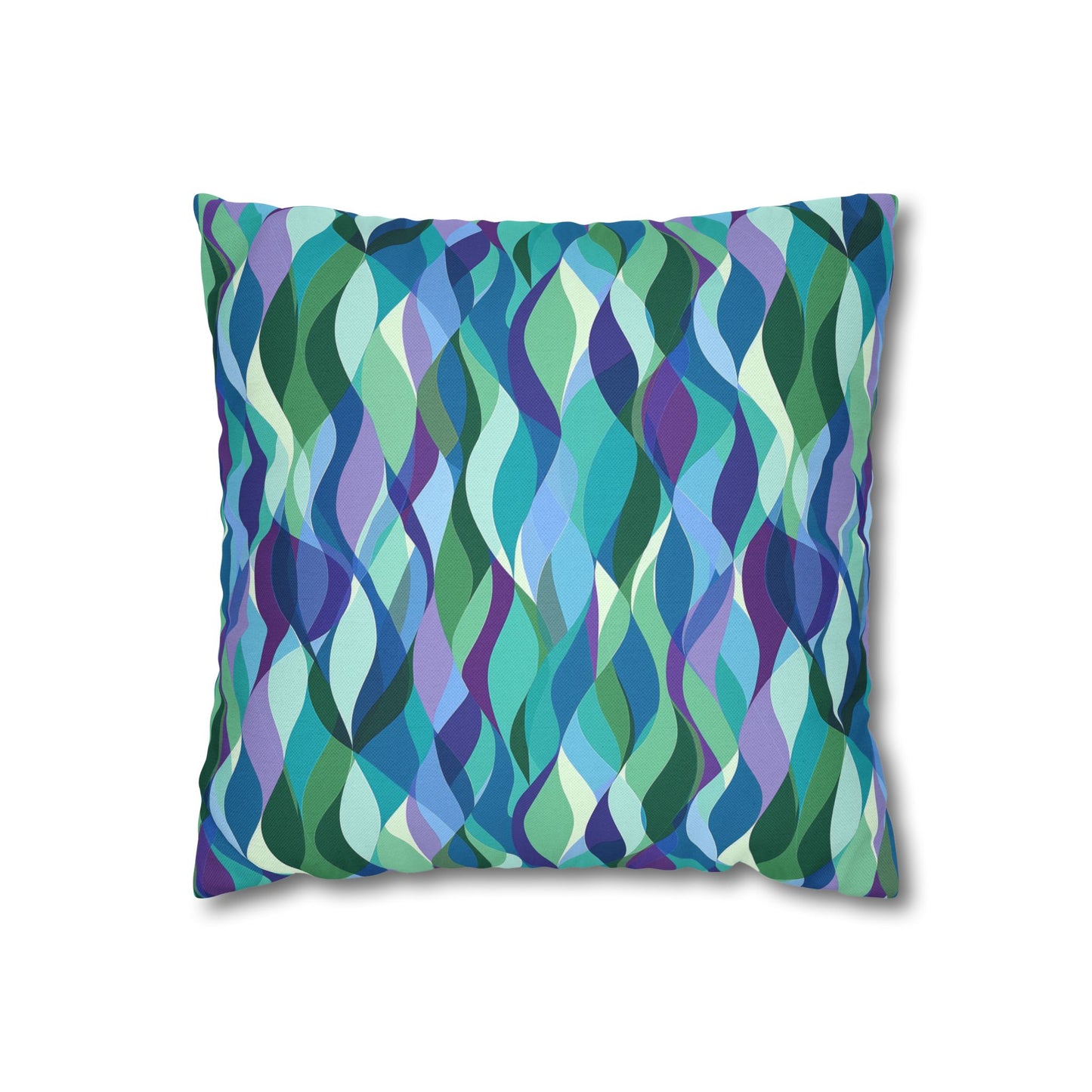 Modern Mosaic Art Ocean Waves of Blue and Green Spun Polyester Square Pillowcase 4 Sizes