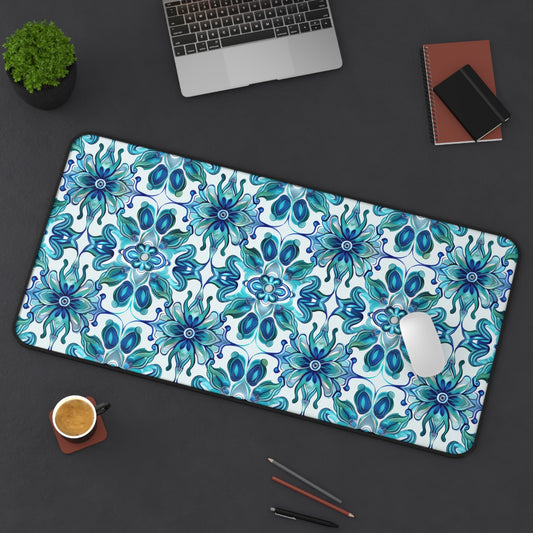 Exquisite Blue Lotus Elegance Floral Mosaic Design Gaming Mouse Pad  Desk Mat  - 3 Sizes