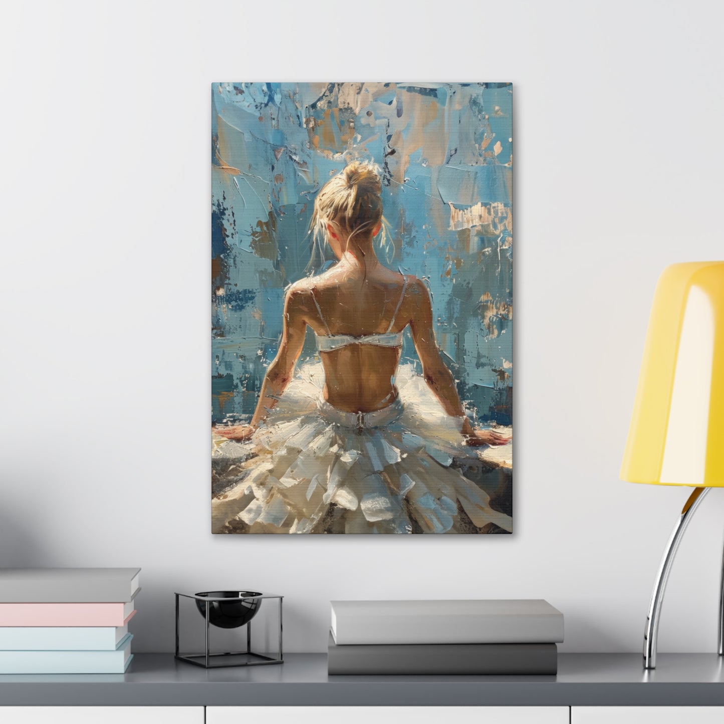 Sunlit Serenity Ballerina in White Dress, Bathed in Sunlight and Blue Skies with Back Turned Print on Canvas Gallery - 13 Sizes