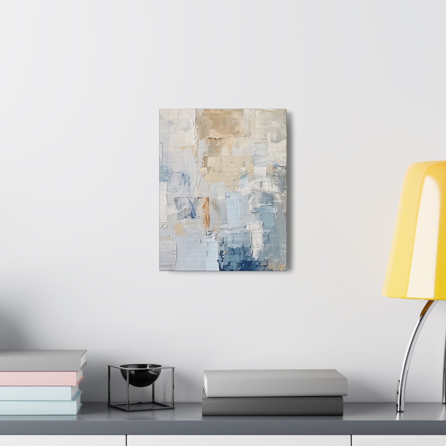 Bold Contrasts Abstract Tan, Grey and Blue Color Blocking with Heavy Strokes Print on Canvas Gallery - 13 Sizes