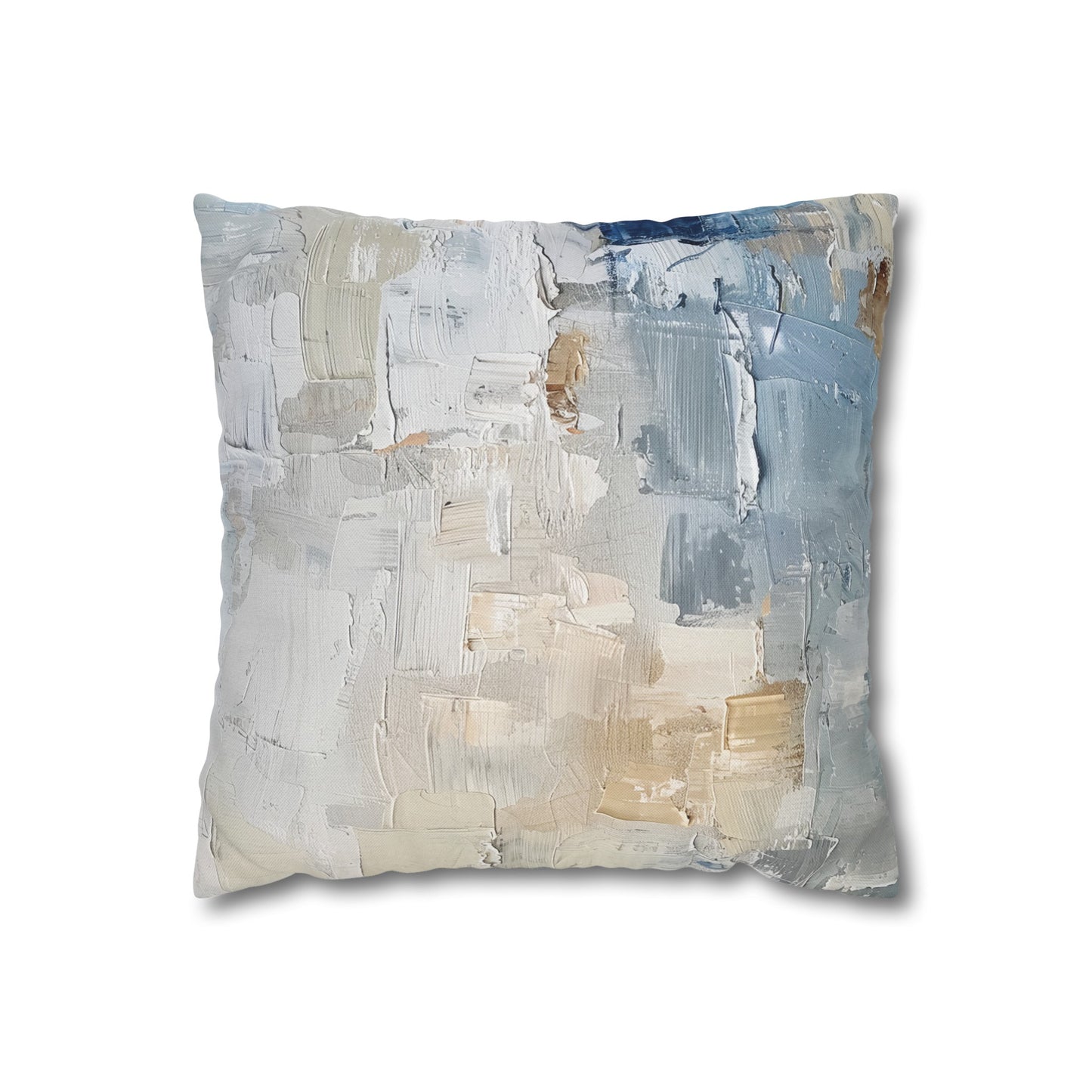 Bold Contrasts Abstract Tan and Blue Color Blocking with Heavy Strokes Spun Polyester Square Pillowcase 4 Sizes