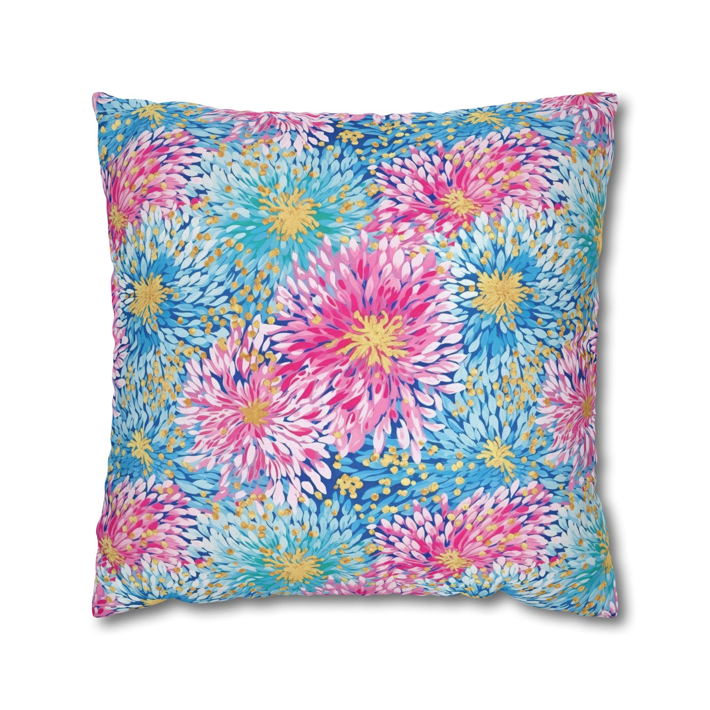 Pastel Harmony: Watercolor Chrysanthemums in Pink, Blue, and Yellow Spun Polyester Square Pillowcase 4 Sizes