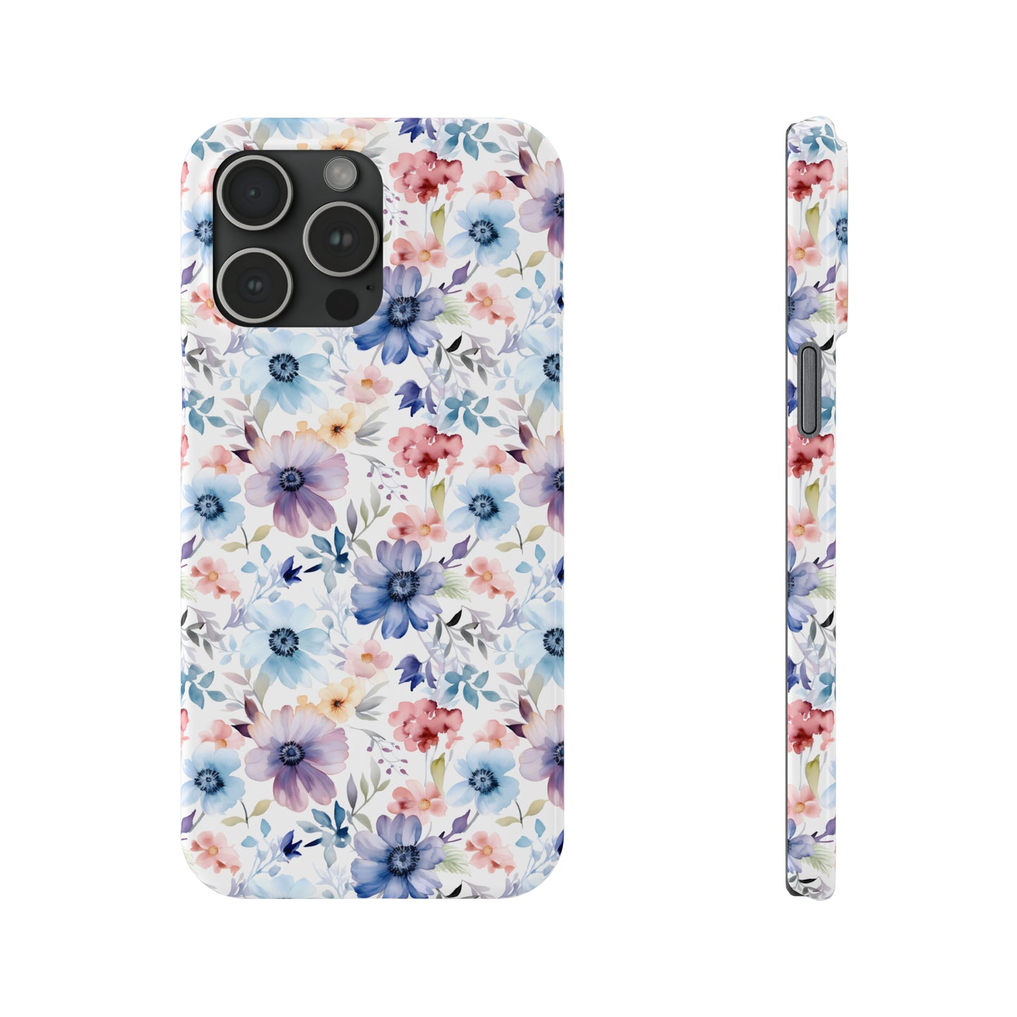 Pastel Pink Purple and Blue Watercolor Flowers Iphone 15-12 Slim Phone Case