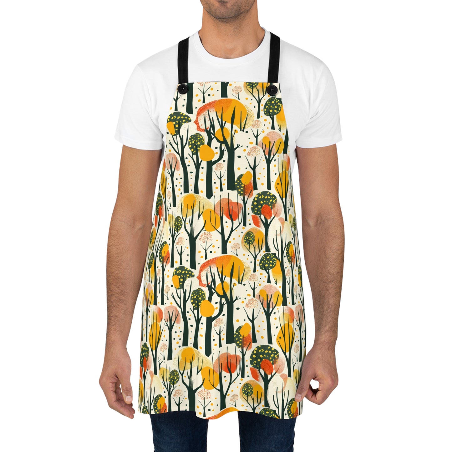 Enchanted Forest of Yellow and Orange Trees on a Speckled Cream Background Kitchen Chef Apron