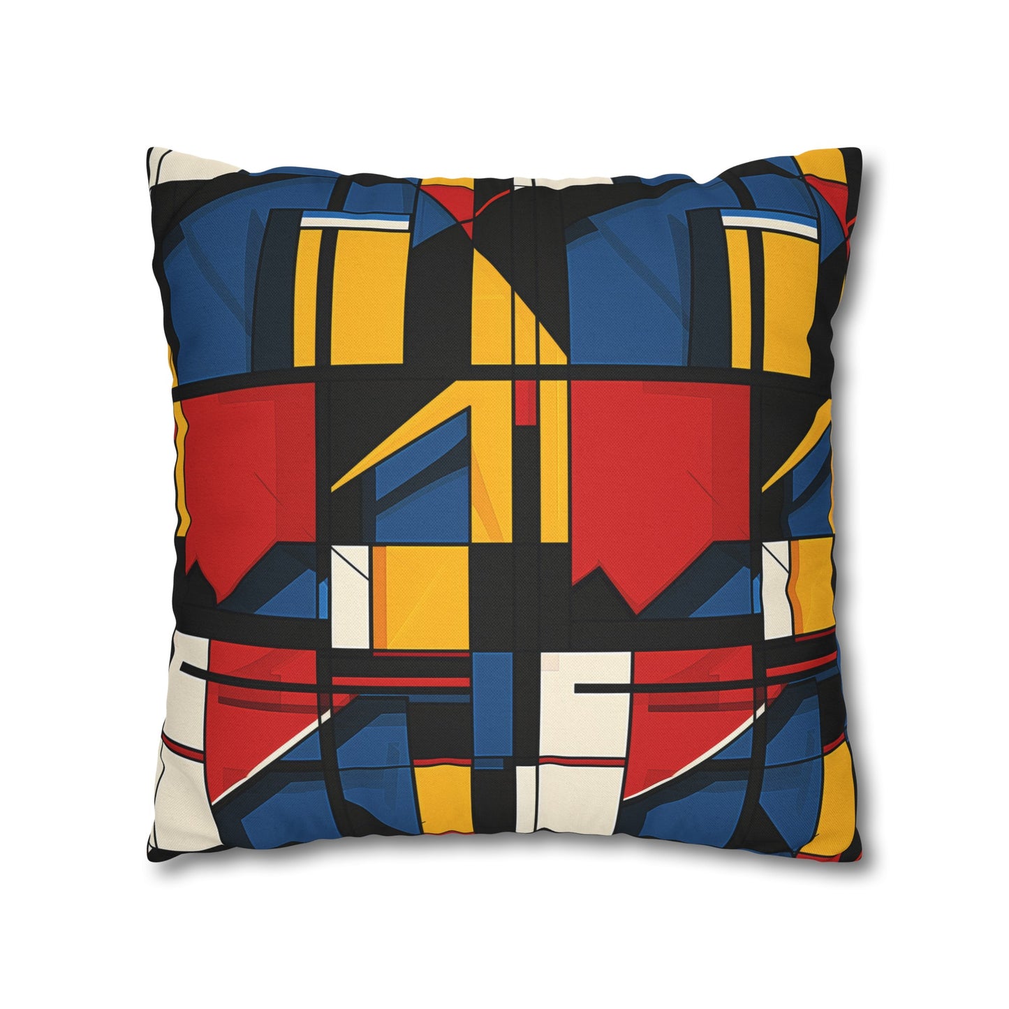 Mondrian-Inspired Bold Primary Colors and Black Lines Abstract Spun Polyester Square Pillowcase 4 Sizes