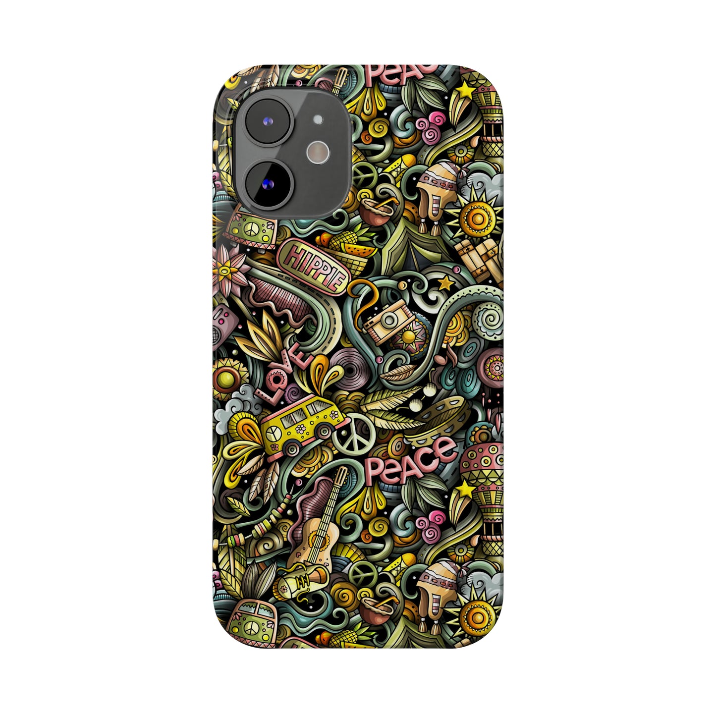 Peace, Love & VW Fun Cartoon Design Iphone 15-12 Slim Phone Case