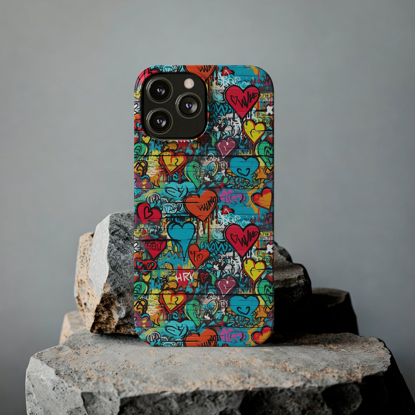 Street Art Graffiti Hearts Design Iphone 15-12 Slim Phone Case