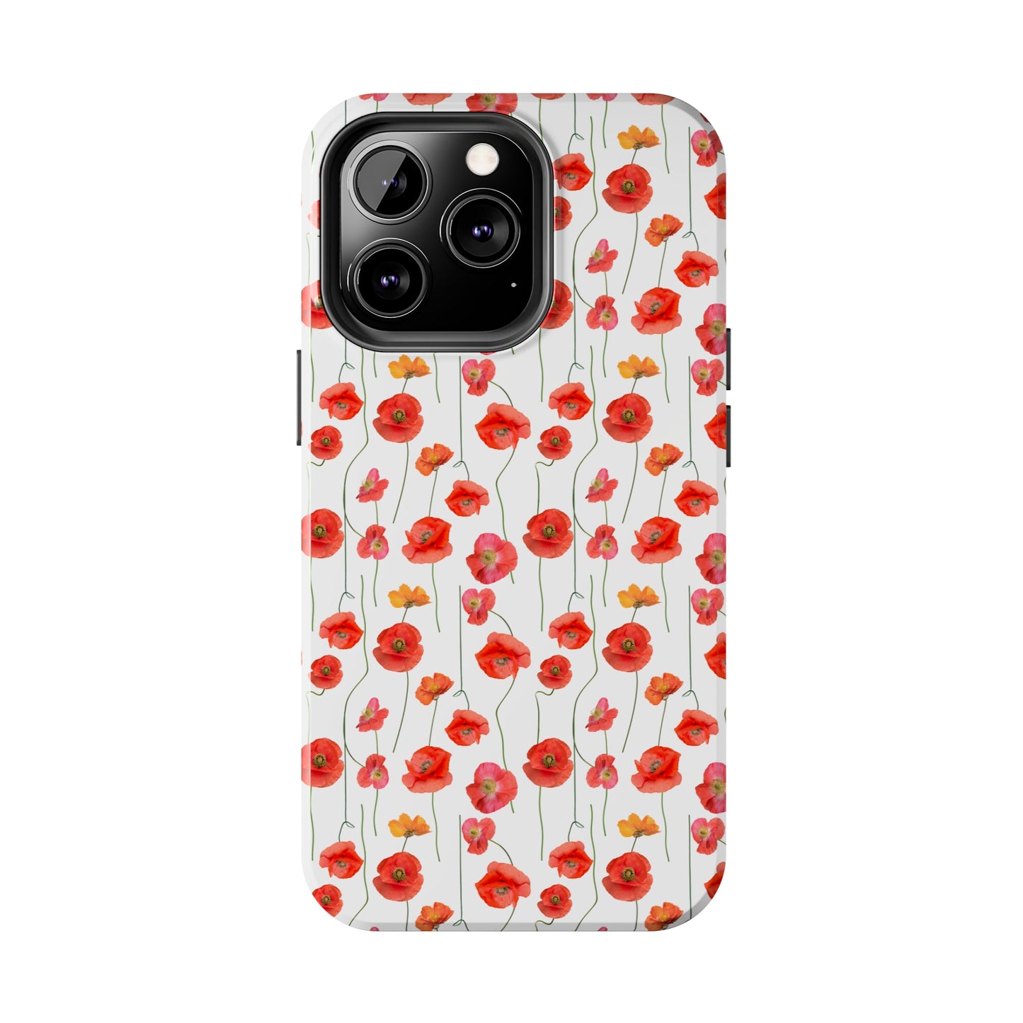 Vivid Elegance: Bright Red Poppies on a White Background Iphone Tough Phone Case