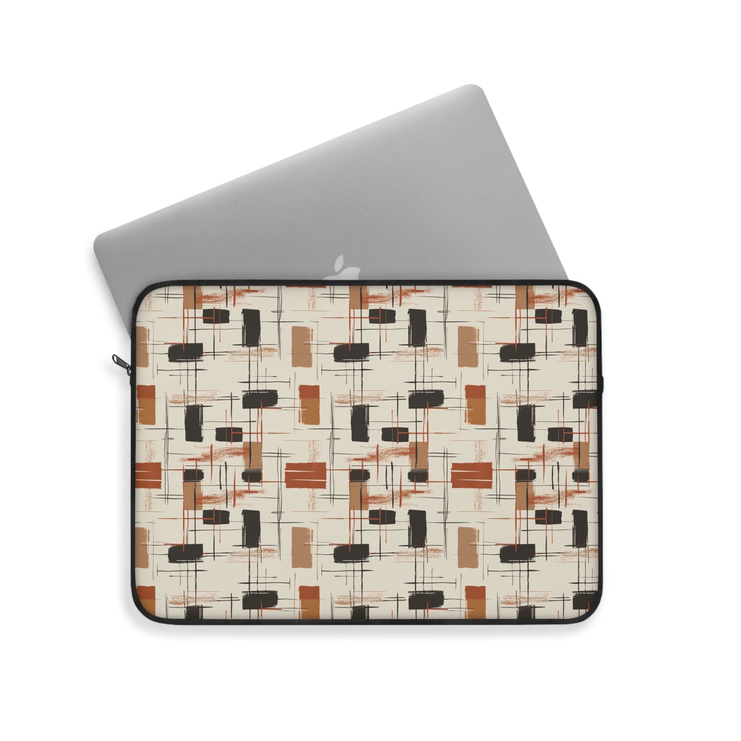 Modern Artistry in Bold and Minimalistic Pattern in a Palette of Black, Dark Orange, and Beige Laptop or Ipad Protective Sleeve 3 Sizes Available