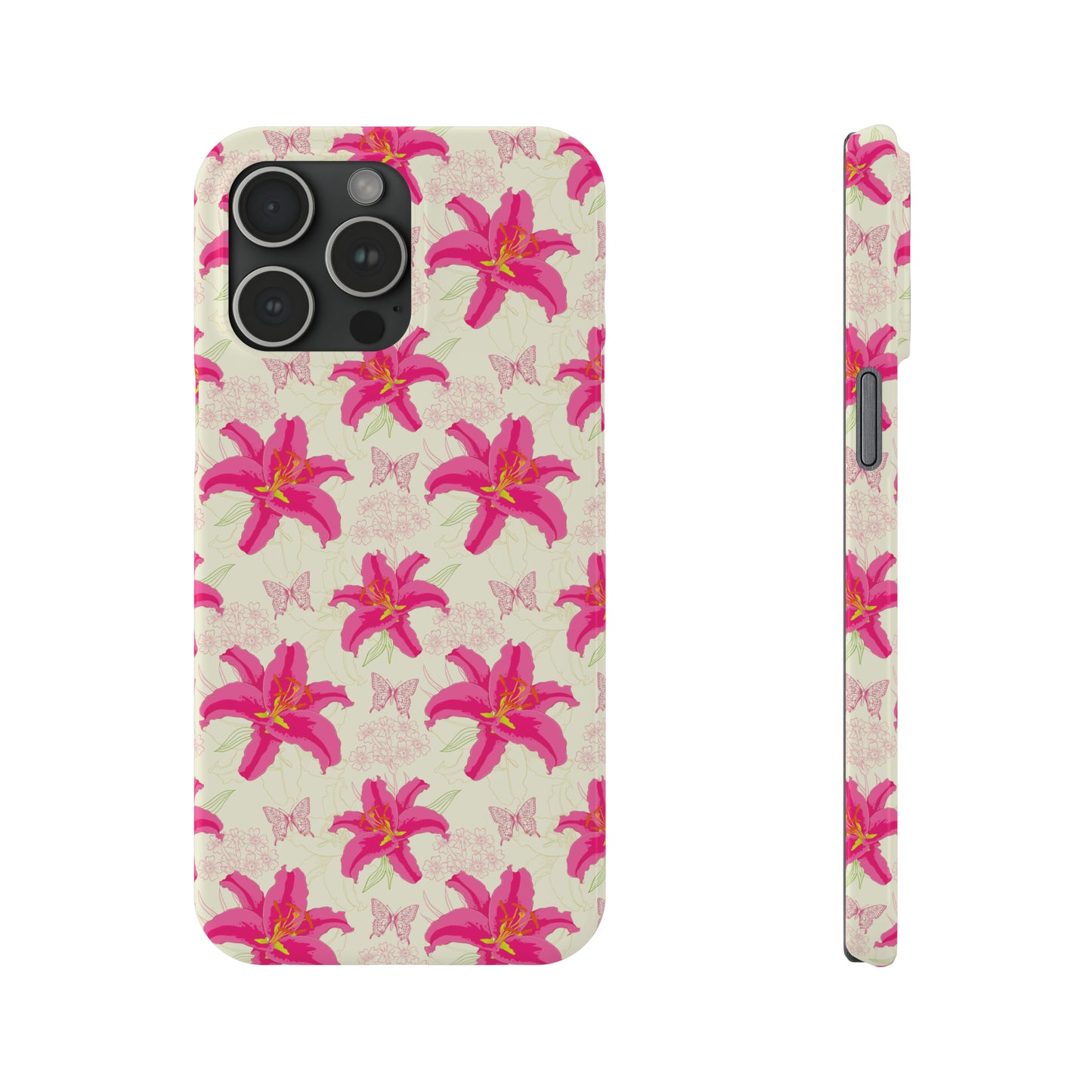 Large Lilies and Butterflies Iphone 15-12 Slim Phone Case