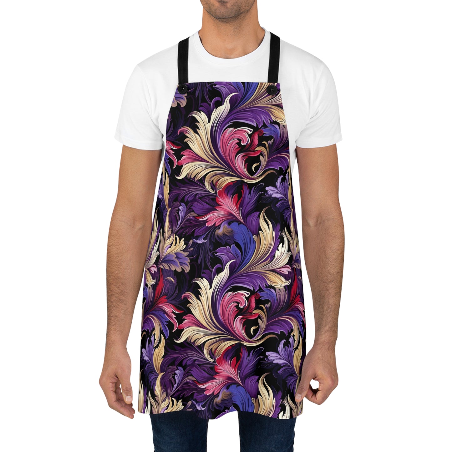 Purple, Gold & Pink Floral Swirls of Foliage Design - Kitchen Chef Apron