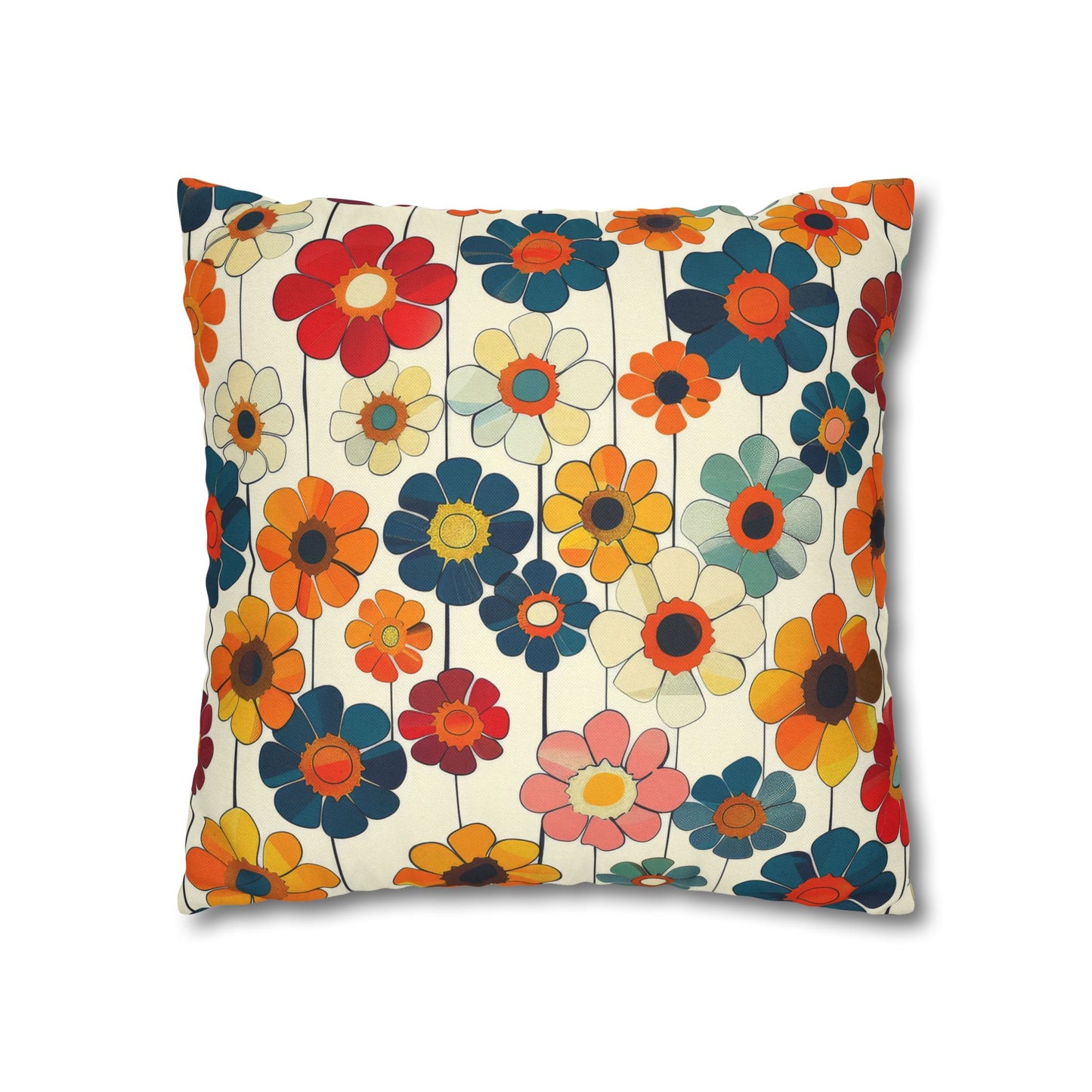 Blooming Joy Vibrant Retro Floral Pattern Spun Polyester Square Pillowcase 4 Sizes