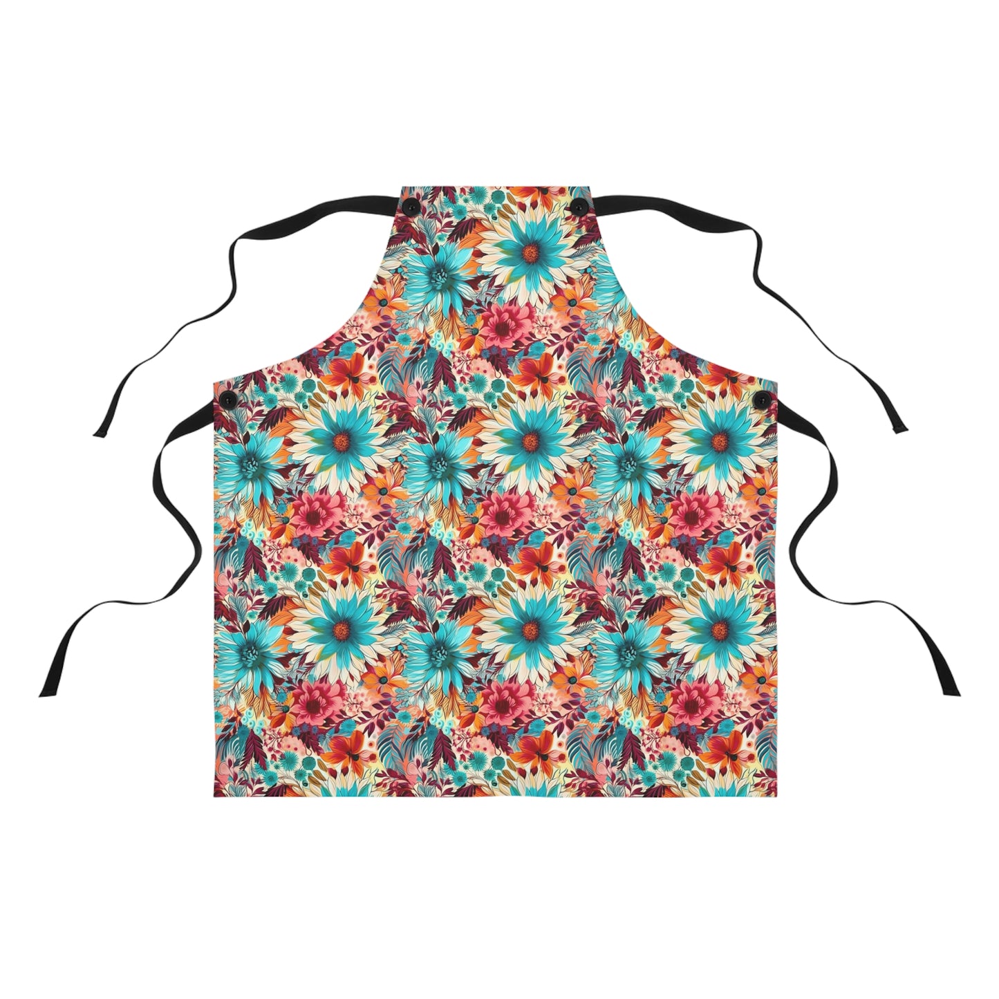 Floral Explosion of Pinks, Teals and Oranges on a Soft Cream Canvas Kitchen Chef Apron