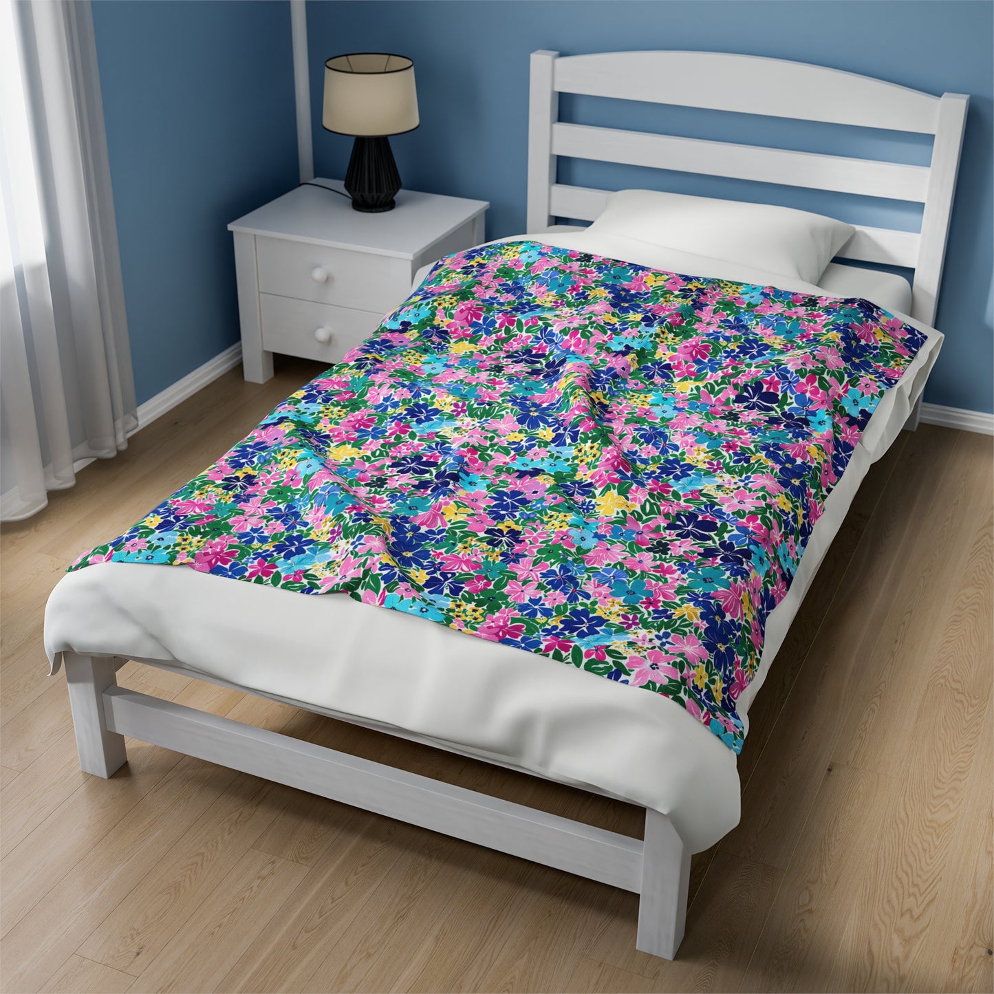 Rainbow Blooms: Vibrant Multi-color Watercolor Flowers in Full Bloom Velveteen Plush Blanket 3 Sizes