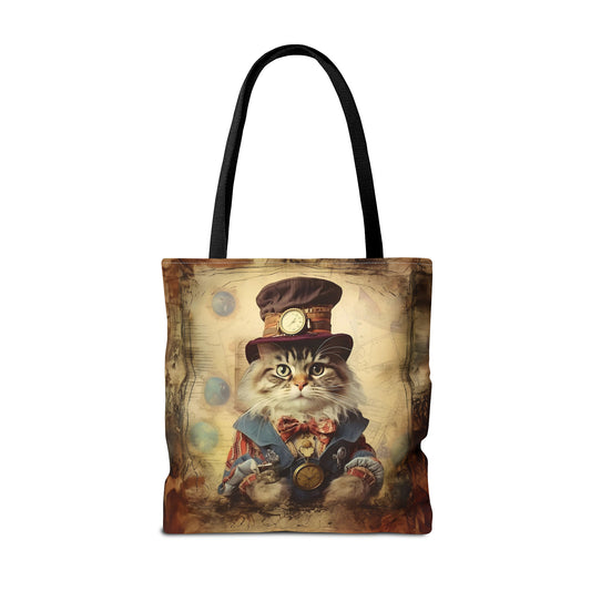 Steampunk Vintage Clothing Dressed Cat Canvas Tote Bag - 3 Sizes