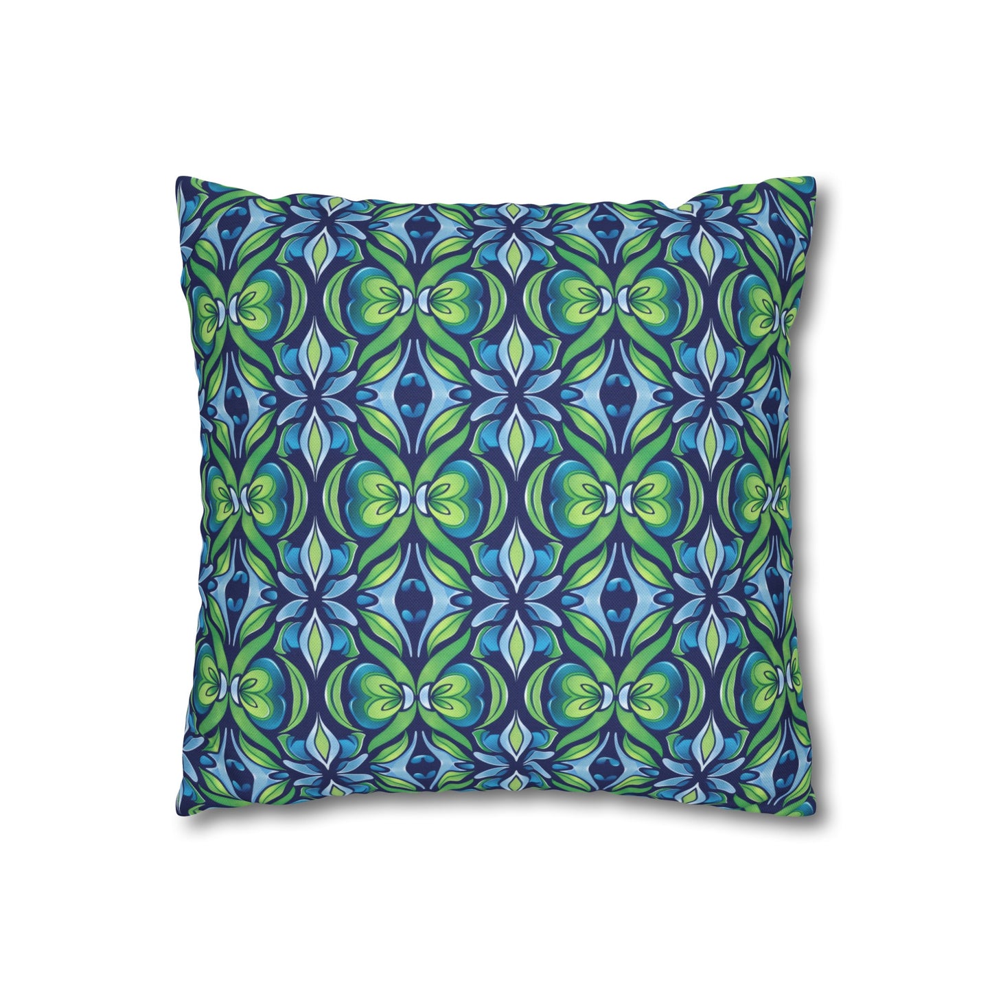 Retro Abstract Blue and Green Floral Pattern Spun Polyester Square Pillowcase 4 Sizes