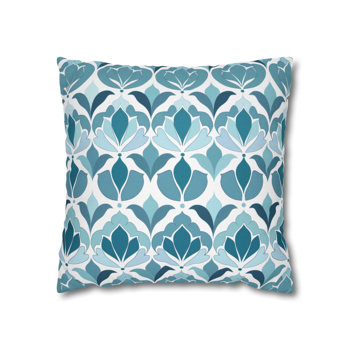 Serene Floral Pattern in Shades of Aqua and Teal, Forming Graceful Botanical Motifs Spun Polyester Square Pillowcase 4 Sizes