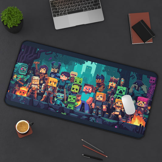 Minecraft Themed Characters at a Campfire Party Desk Mat Extended Gaming Mouse Pad - 3 Sizes