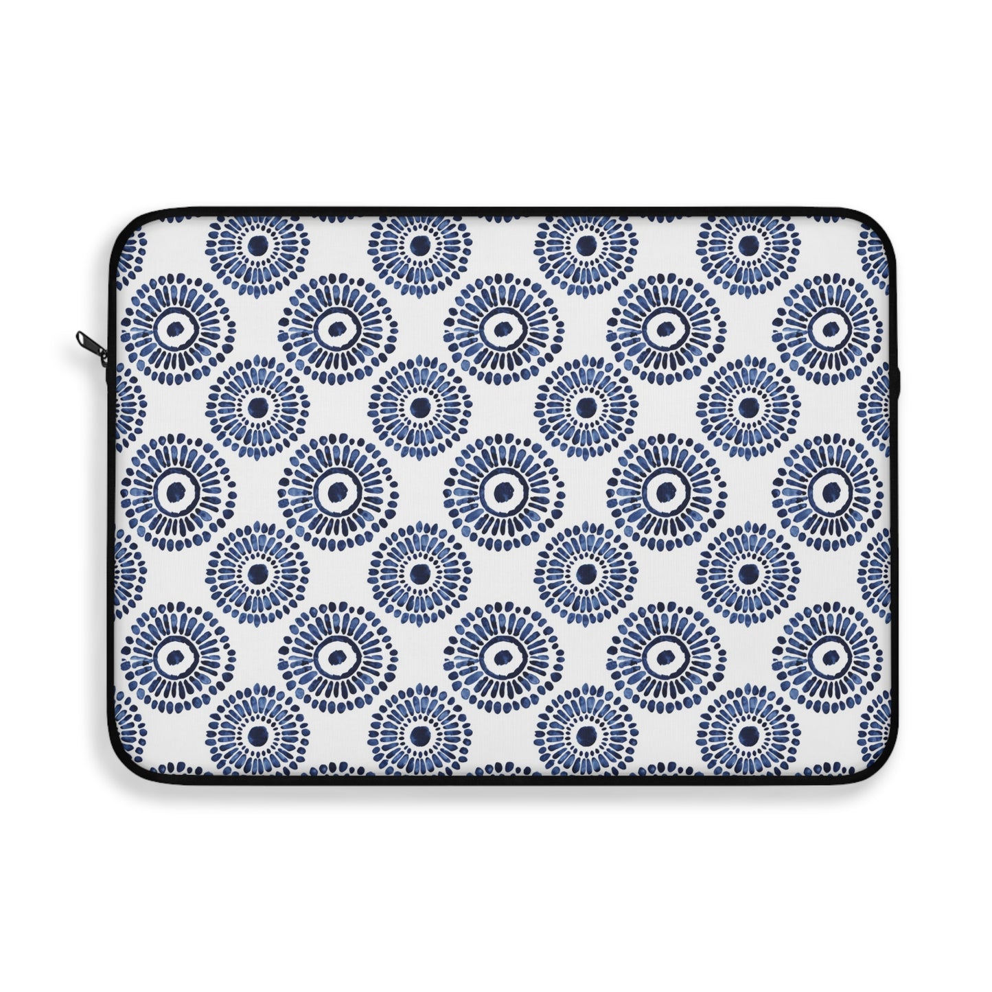 Indigo Sunburst Simple Folk-Inspired Dot Pattern Design Laptop or Ipad Protective Sleeve 3 Sizes Available